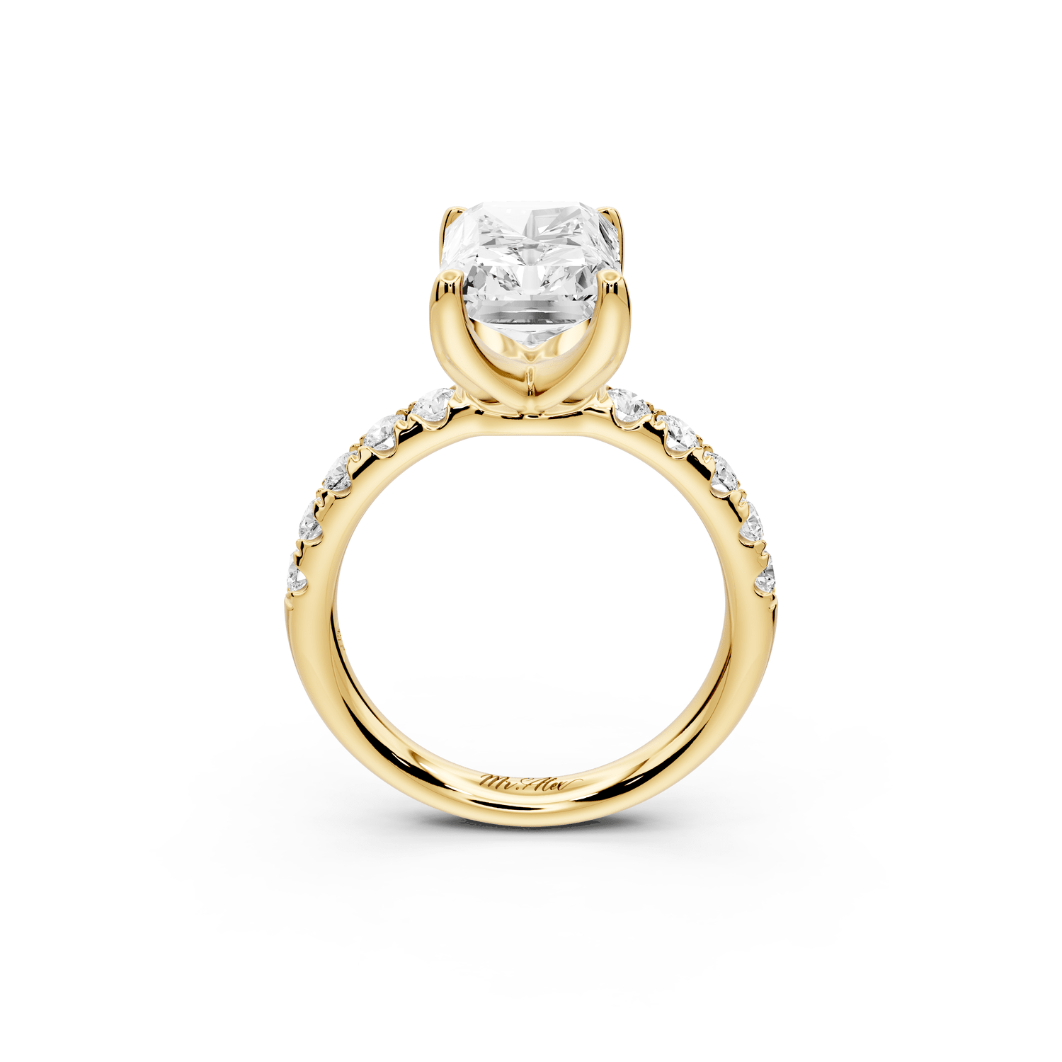 Valeria - 4ct 14k yellow gold radiant Scalloped Pavé Half Band Engagement Ring - Mr. Alex Jewelry