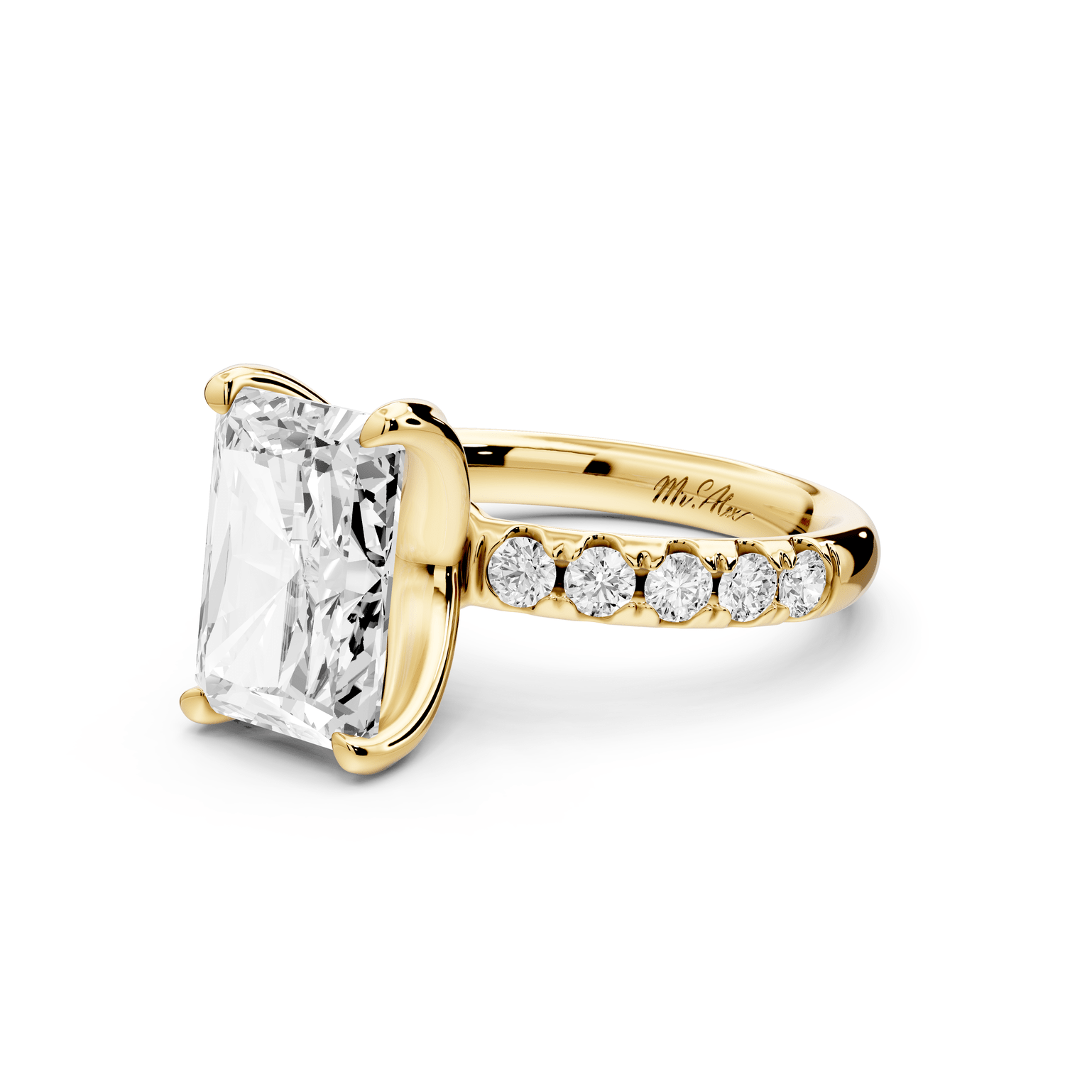 Valeria - 4ct 14k yellow gold radiant Scalloped Pavé Half Band Engagement Ring - Mr. Alex Jewelry