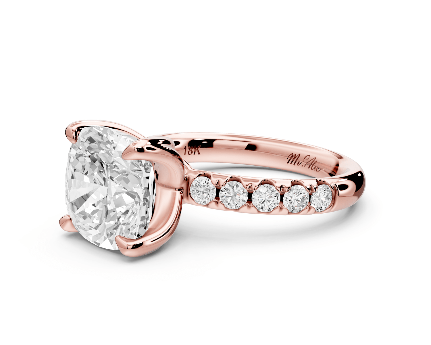 Valeria - 4ct 18k rose gold cushion Scalloped Pavé Half Band Engagement Ring - Mr. Alex Jewelry