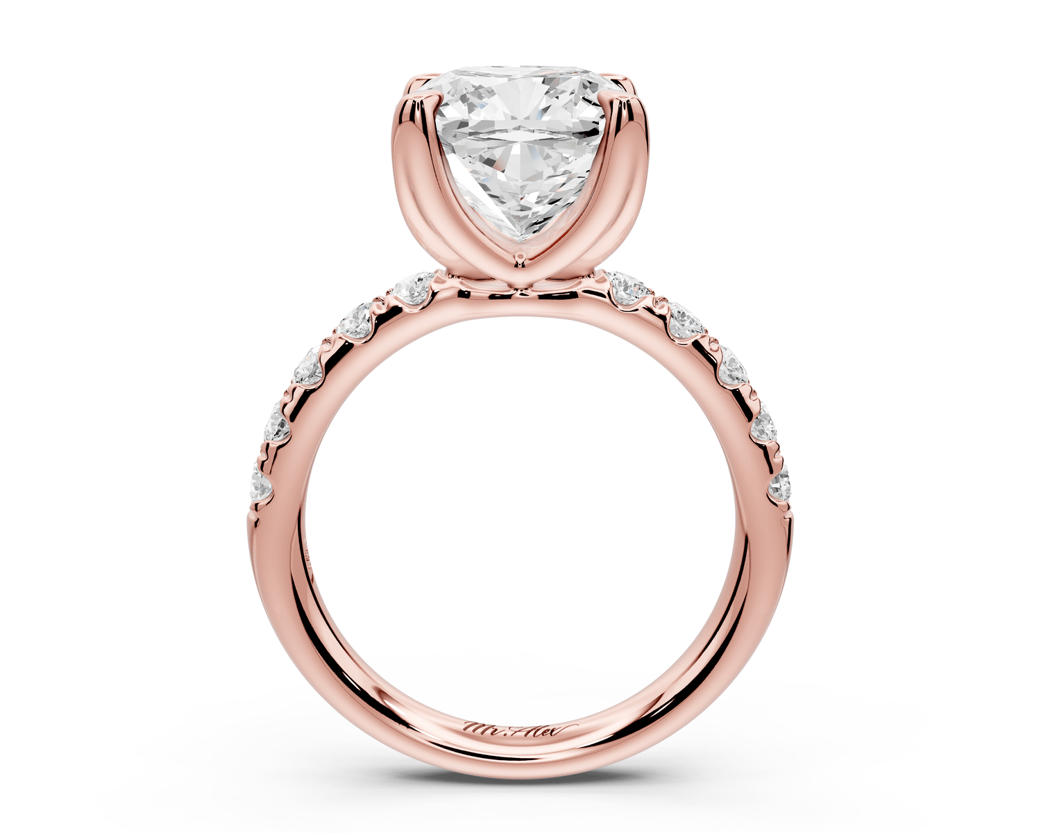Valeria - 4ct 18k rose gold cushion Scalloped Pavé Half Band Engagement Ring - Mr. Alex Jewelry