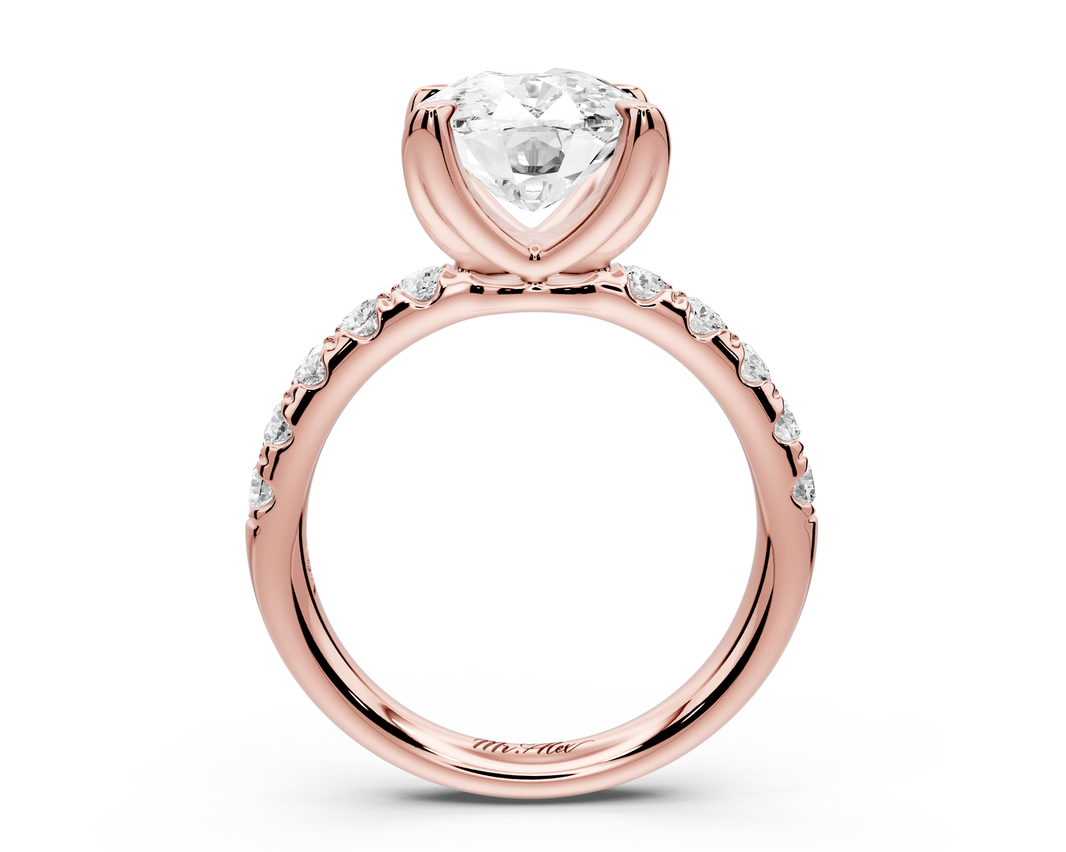 Valeria - 4ct 18k rose gold ecushion Scalloped Pavé Half Band Engagement Ring - Mr. Alex Jewelry