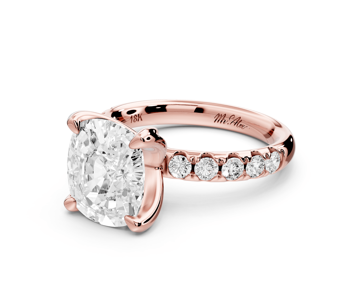Valeria - 4ct 18k rose gold ecushion Scalloped Pavé Half Band Engagement Ring - Mr. Alex Jewelry