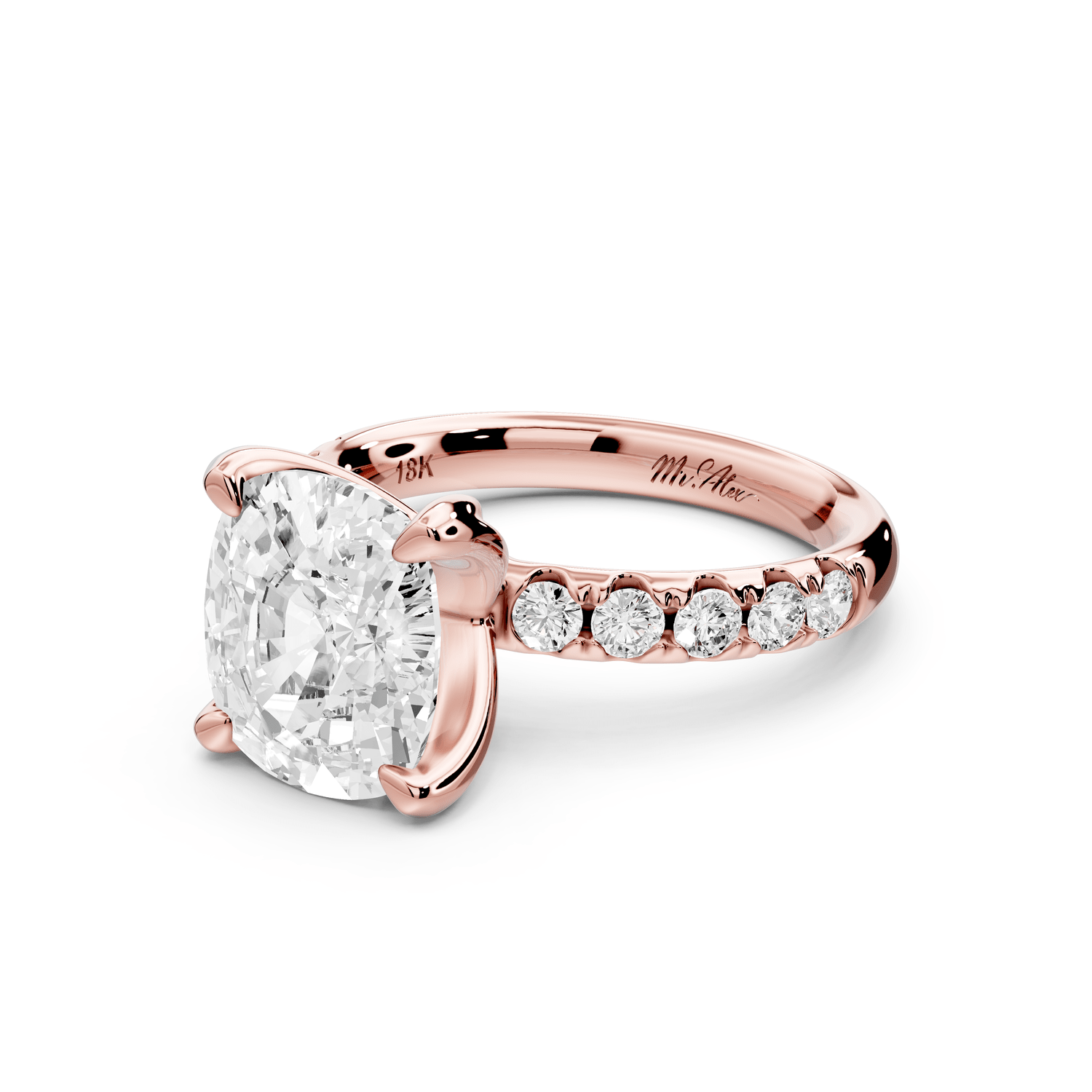 Valeria - 4ct 18k rose gold ecushion Scalloped Pavé Half Band Engagement Ring - Mr. Alex Jewelry
