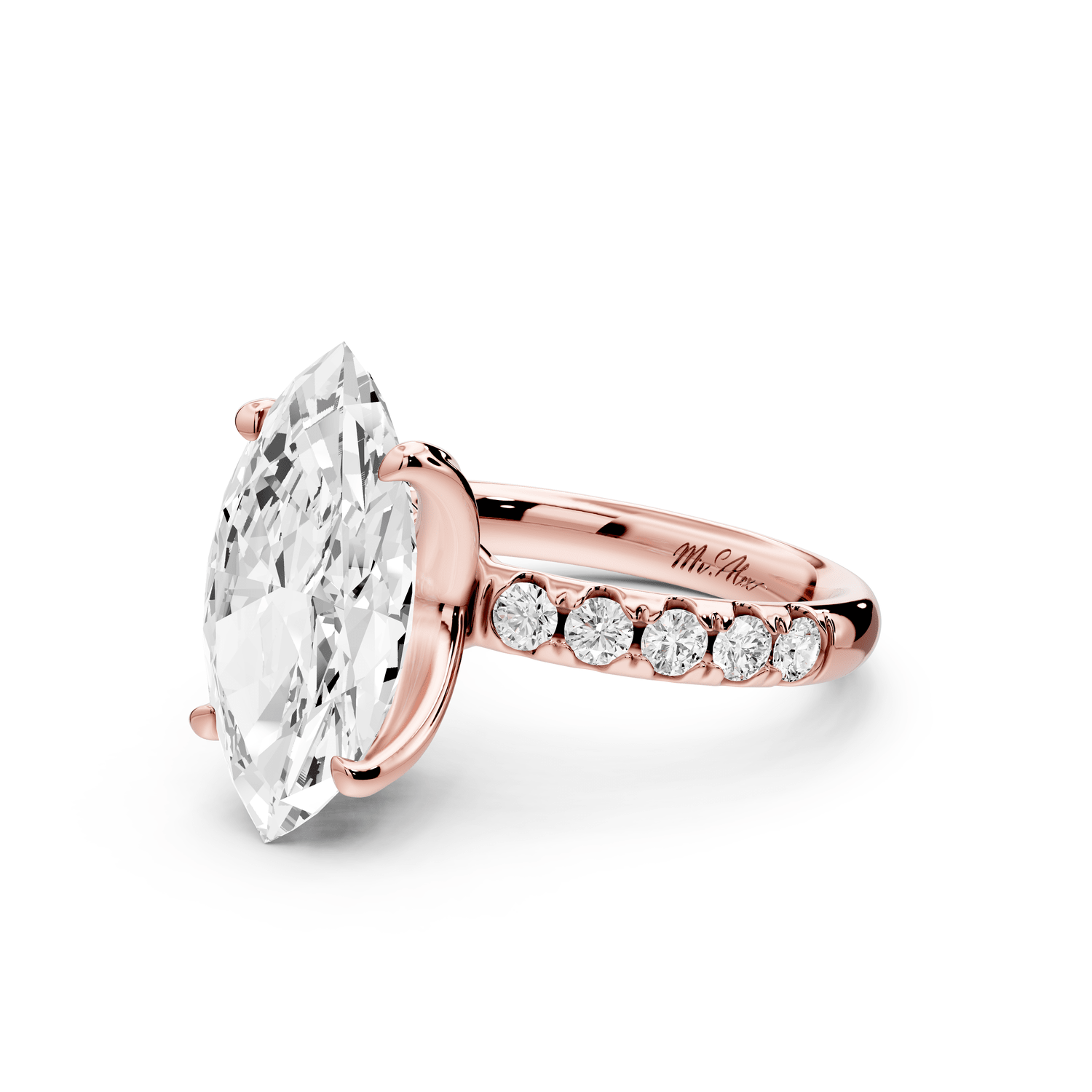 Valeria - 4ct 18k rose gold marquise Scalloped Pavé Half Band Engagement Ring - Mr. Alex Jewelry