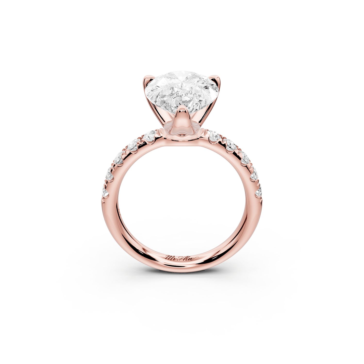 Valeria - 4ct 18k rose gold pear Scalloped Pavé Half Band Engagement Ring - Mr. Alex Jewelry