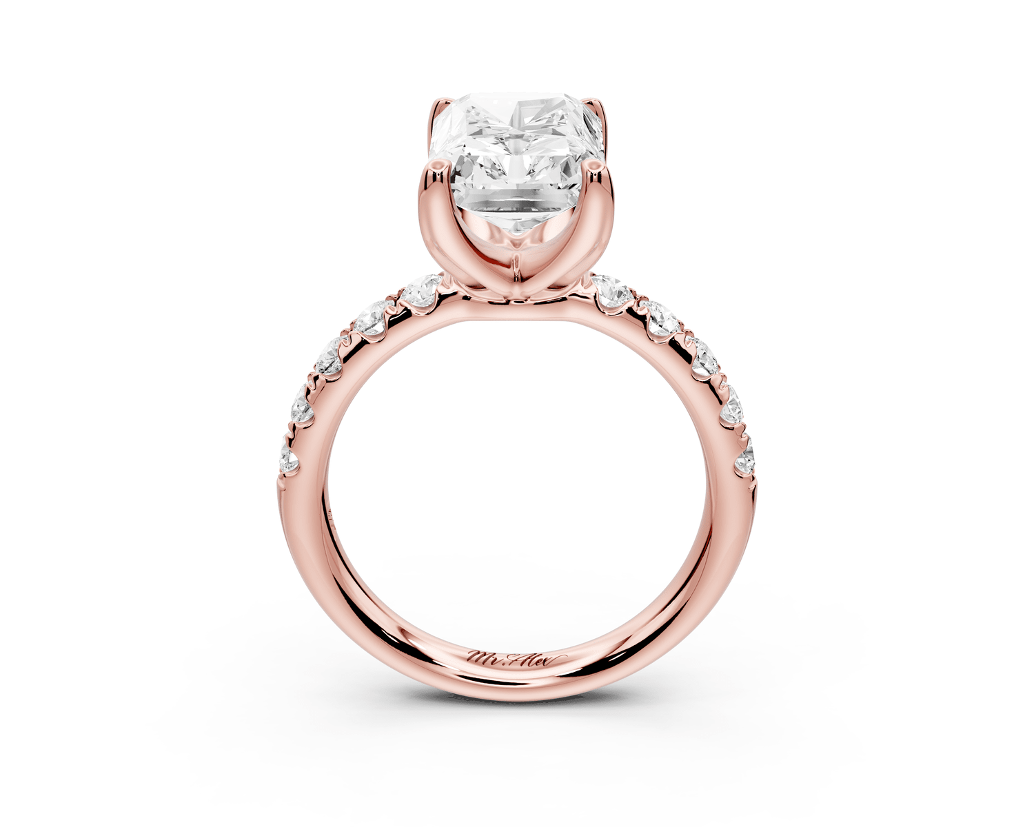 Valeria - 4ct 18k rose gold radiant Scalloped Pavé Half Band Engagement Ring - Mr. Alex Jewelry