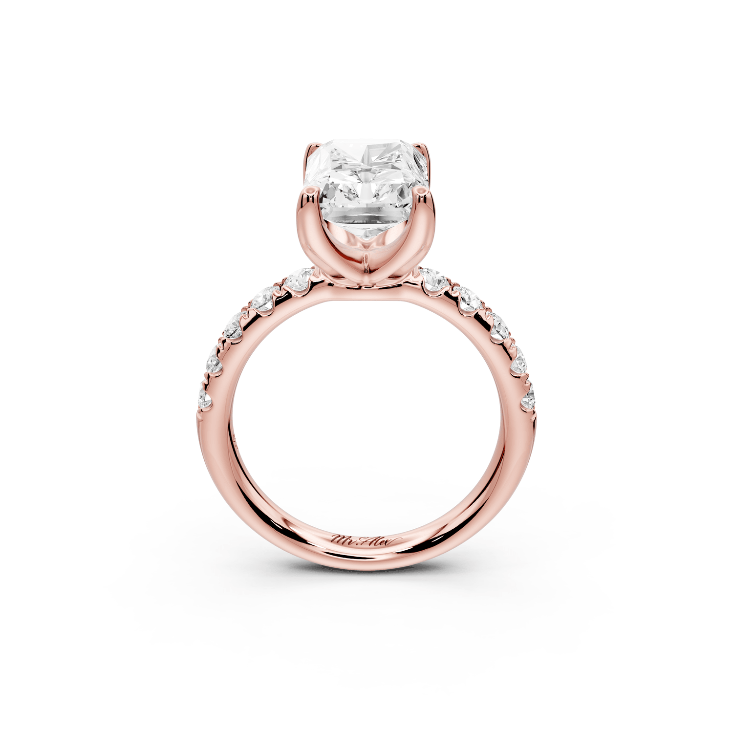 Valeria - 4ct 18k rose gold radiant Scalloped Pavé Half Band Engagement Ring - Mr. Alex Jewelry