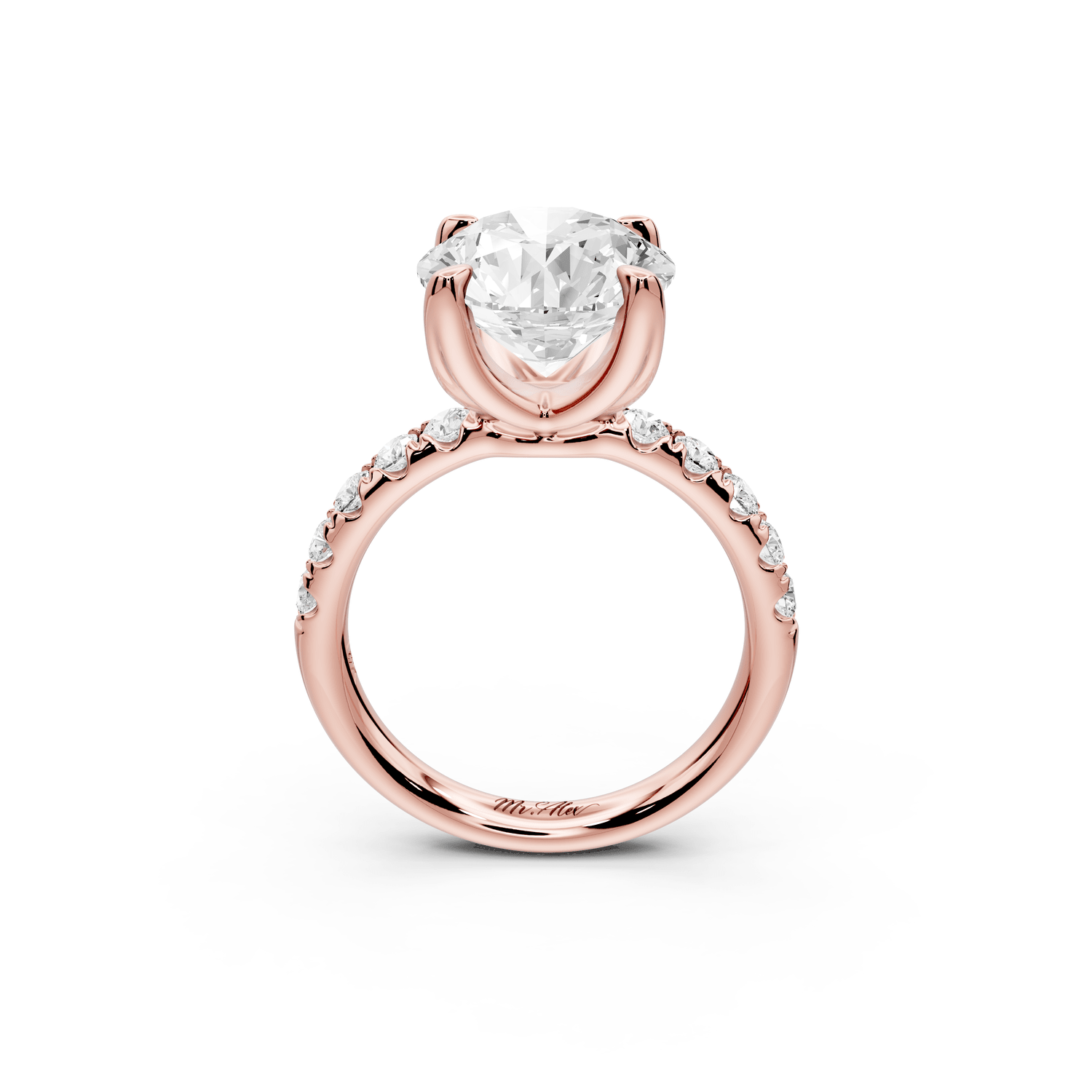 Valeria - 4ct 18k rose gold round Scalloped Pavé Half Band Engagement Ring - Mr. Alex Jewelry