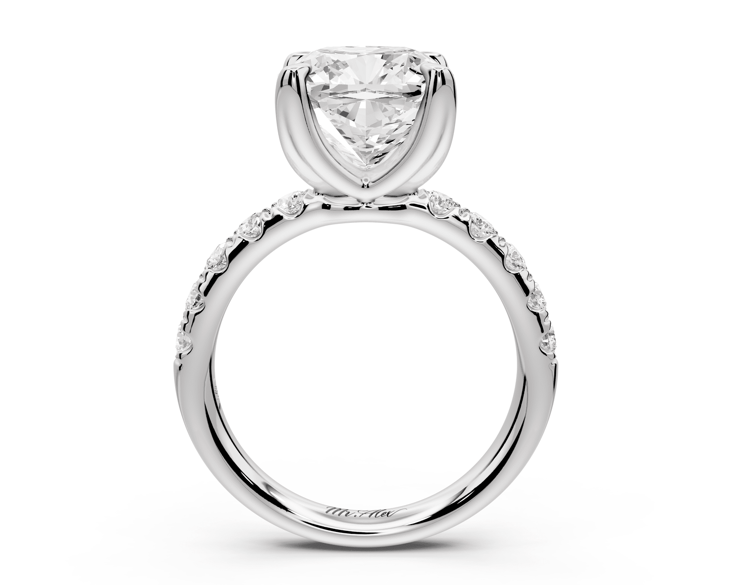 Valeria - 4ct 18k white gold cushion Scalloped Pavé Half Band Engagement Ring - Mr. Alex Jewelry