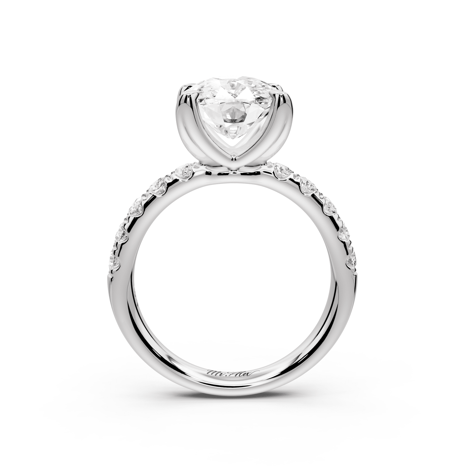 Valeria - 4ct 18k white gold ecushion Scalloped Pavé Half Band Engagement Ring - Mr. Alex Jewelry