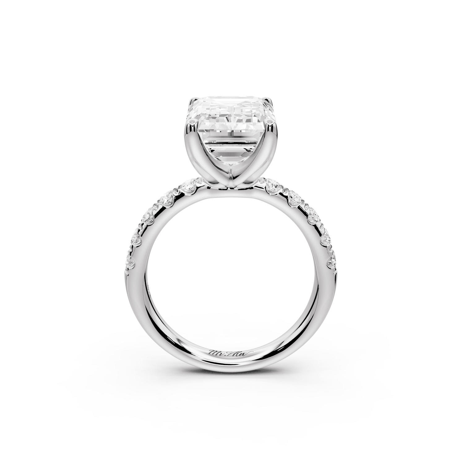 Valeria - 4ct 18k white gold emerald Scalloped Pavé Half Band Engagement Ring - Mr. Alex Jewelry