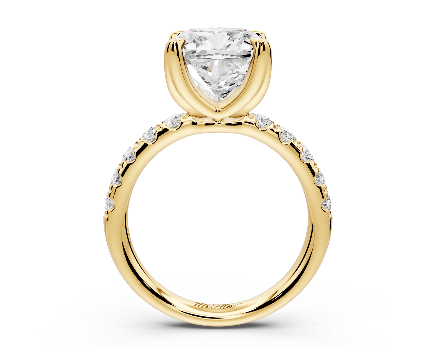 Valeria - 4ct 18k yellow gold cushion Scalloped Pavé Half Band Engagement Ring - Mr. Alex Jewelry