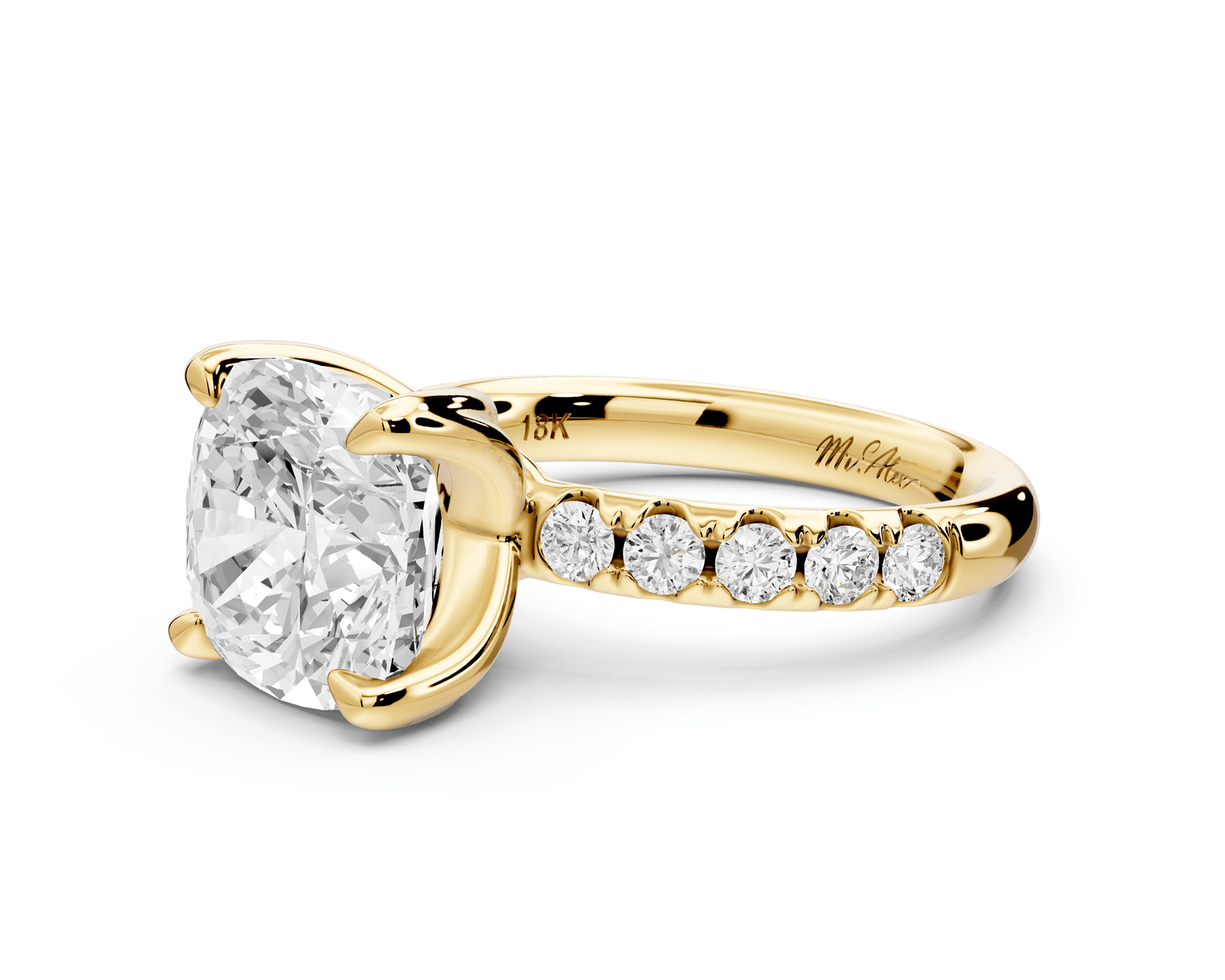 Valeria - 4ct 18k yellow gold cushion Scalloped Pavé Half Band Engagement Ring - Mr. Alex Jewelry