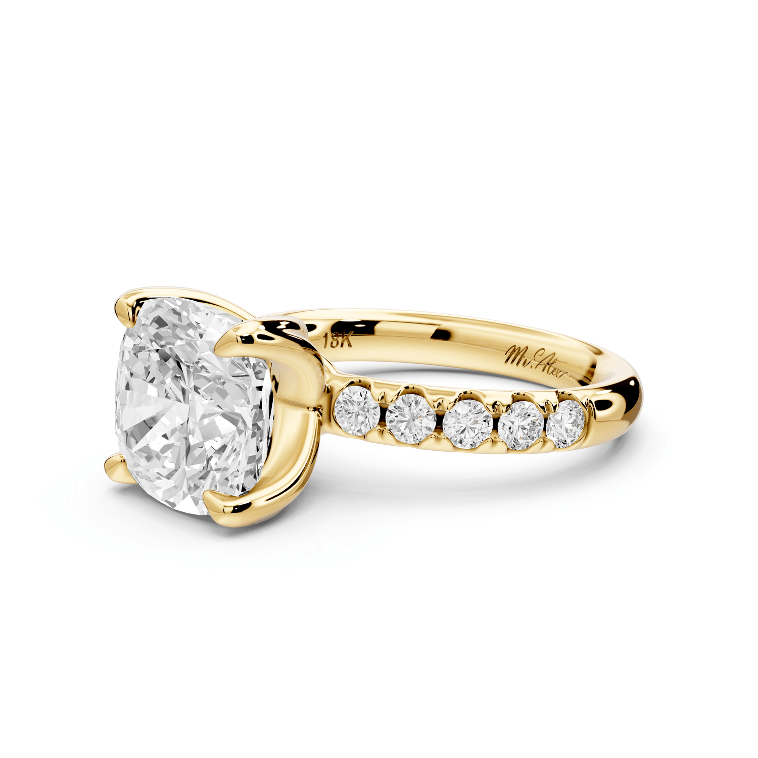 Valeria - 4ct 18k yellow gold cushion Scalloped Pavé Half Band Engagement Ring - Mr. Alex Jewelry