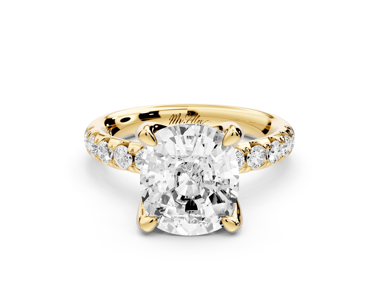 Valeria - 4ct 18k yellow gold ecushion Scalloped Pavé Half Band Engagement Ring - Mr. Alex Jewelry