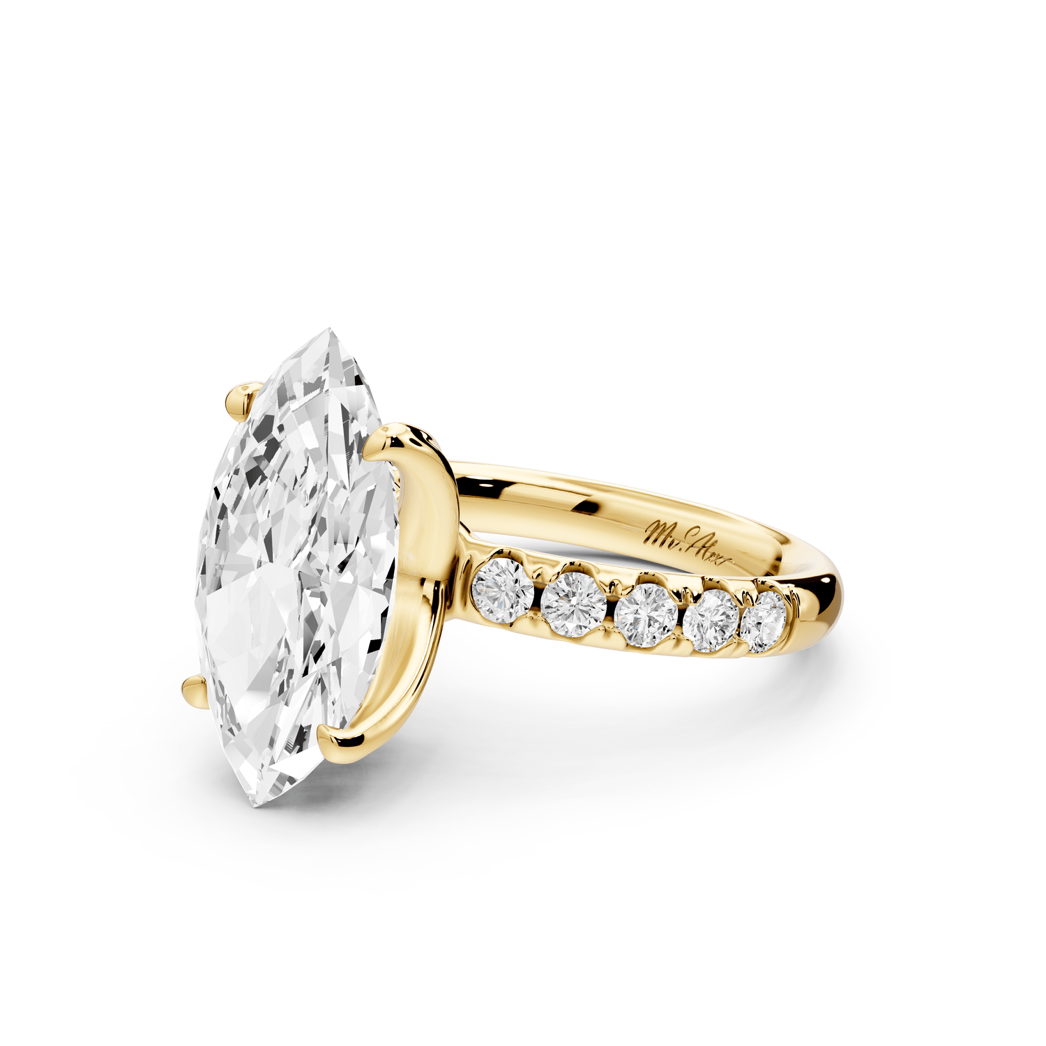 Valeria - 4ct 18k yellow gold marquise Scalloped Pavé Half Band Engagement Ring - Mr. Alex Jewelry