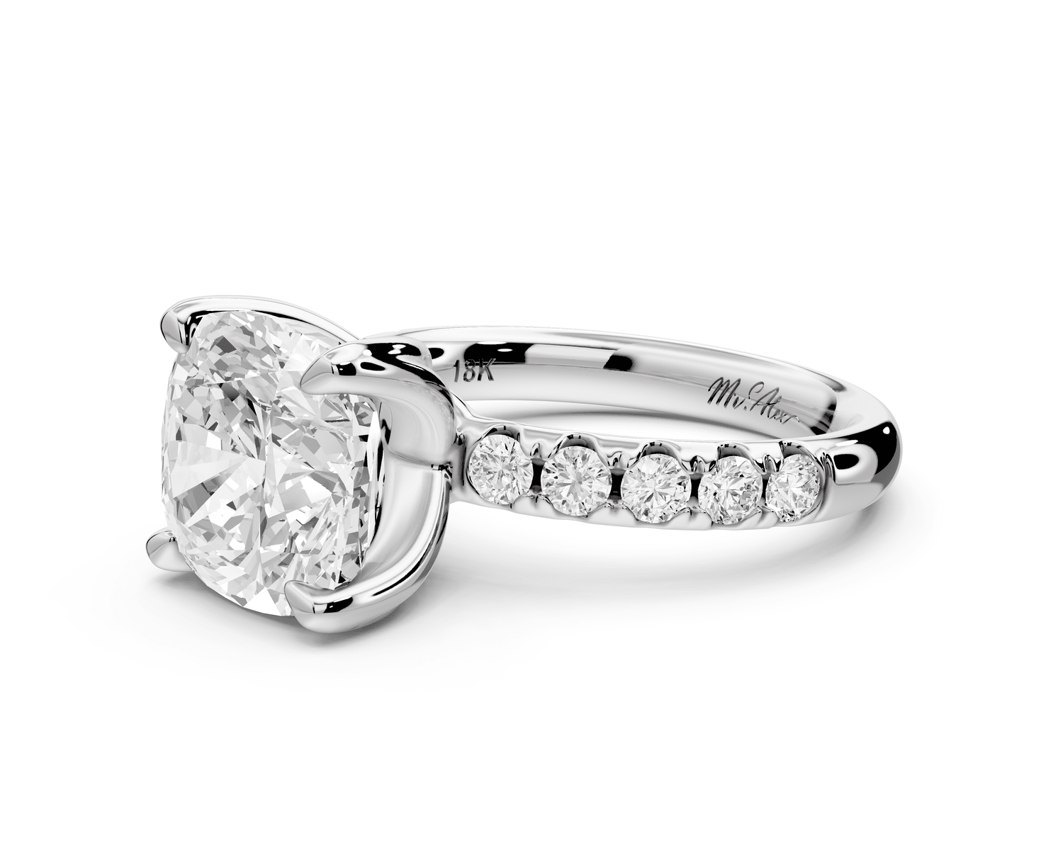 Valeria - 4ct platinum cushion Scalloped Pavé Half Band Engagement Ring - Mr. Alex Jewelry