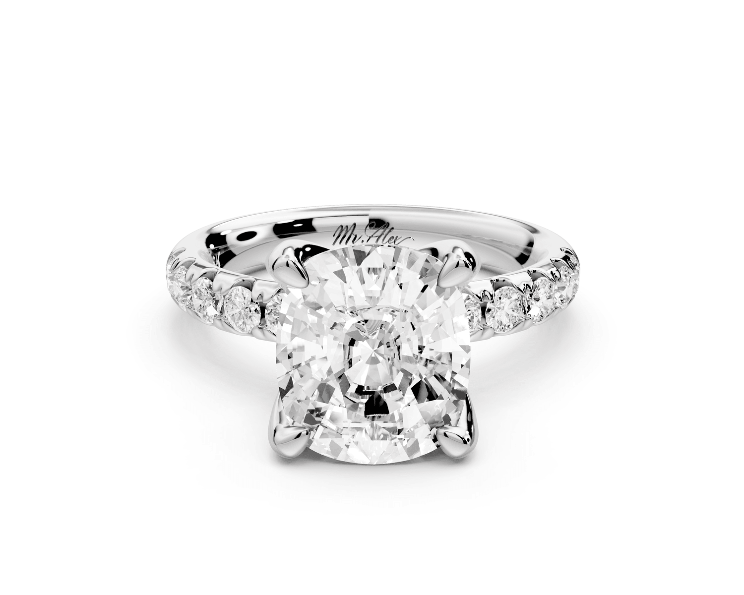 Valeria - 4ct platinum ecushion Scalloped Pavé Half Band Engagement Ring - Mr. Alex Jewelry