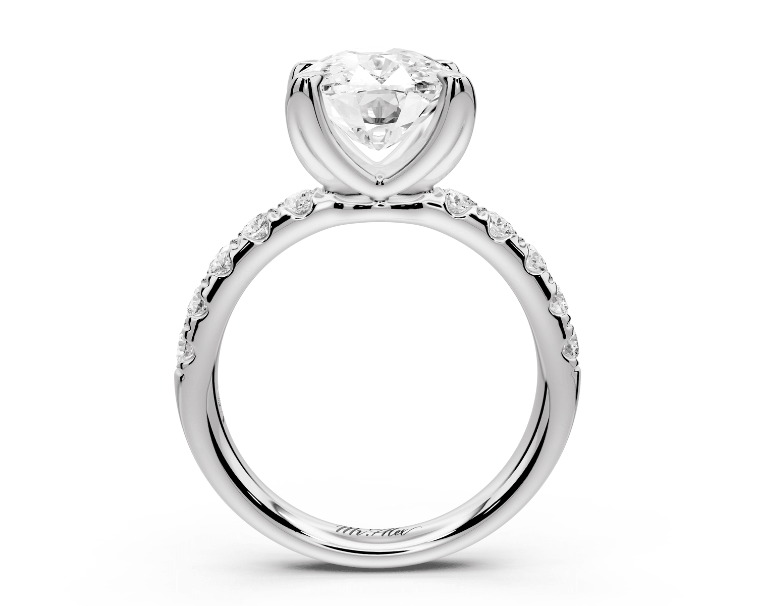 Valeria - 4ct platinum ecushion Scalloped Pavé Half Band Engagement Ring - Mr. Alex Jewelry