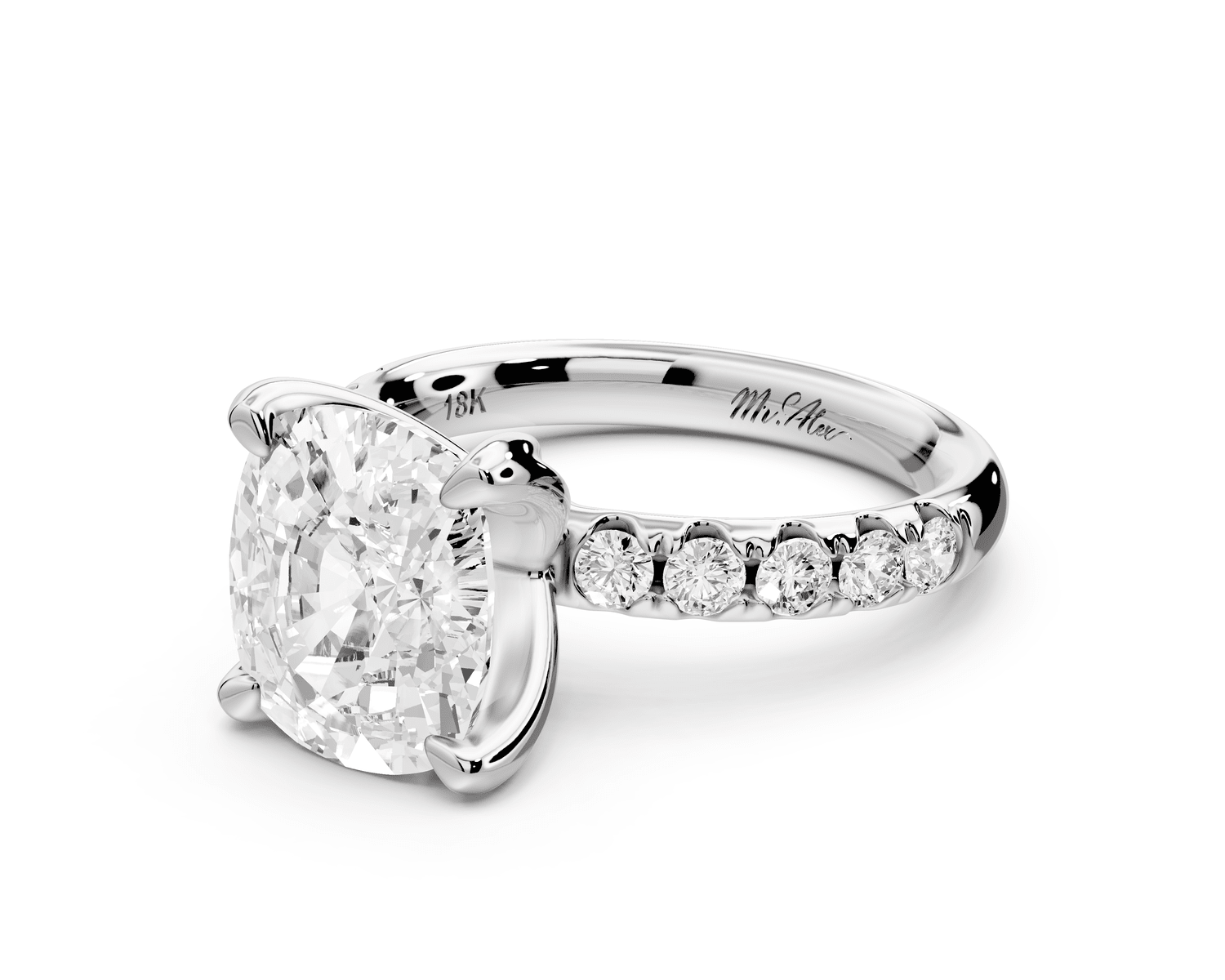 Valeria - 4ct platinum ecushion Scalloped Pavé Half Band Engagement Ring - Mr. Alex Jewelry