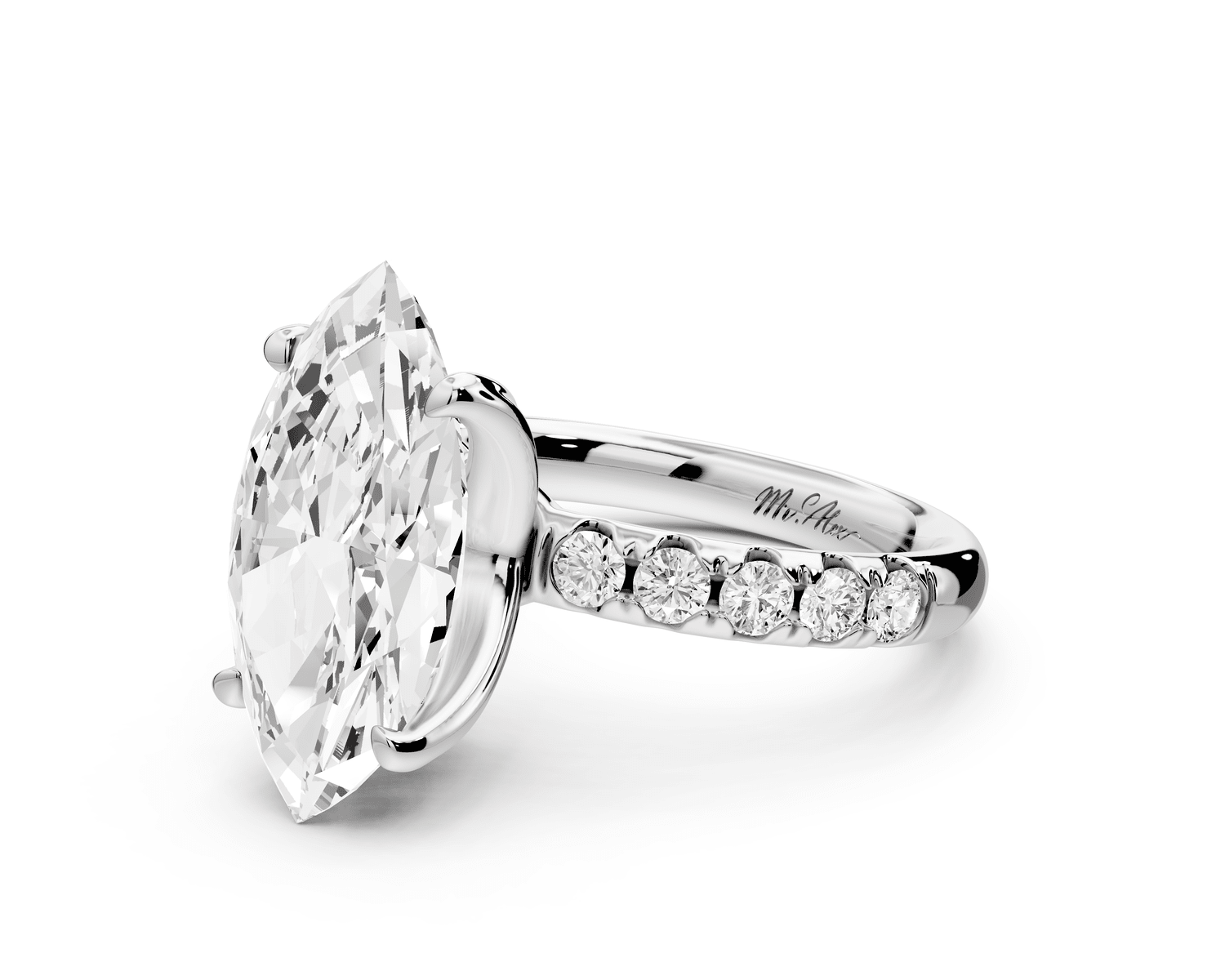 Valeria - 4ct platinum marquise Scalloped Pavé Half Band Engagement Ring - Mr. Alex Jewelry