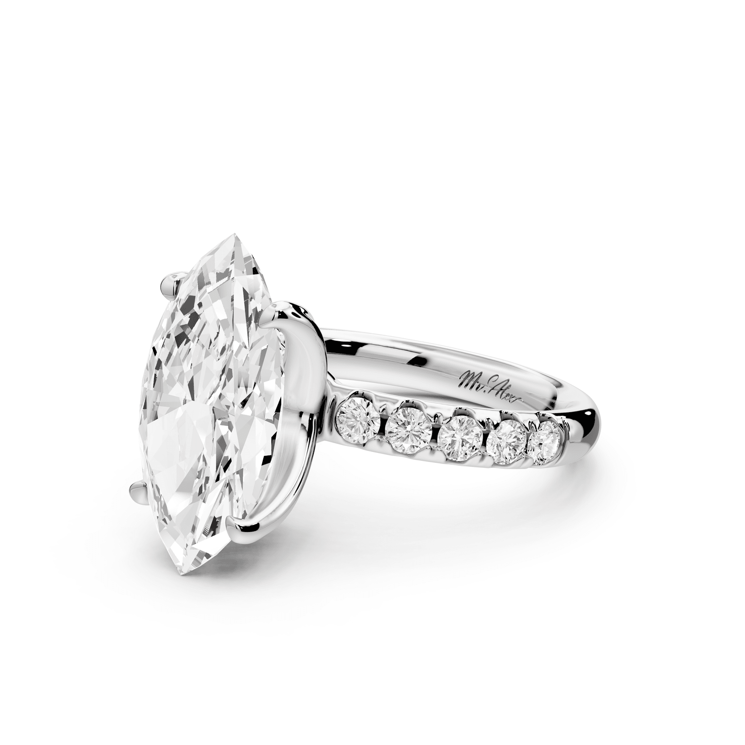 Valeria - 4ct platinum marquise Scalloped Pavé Half Band Engagement Ring - Mr. Alex Jewelry