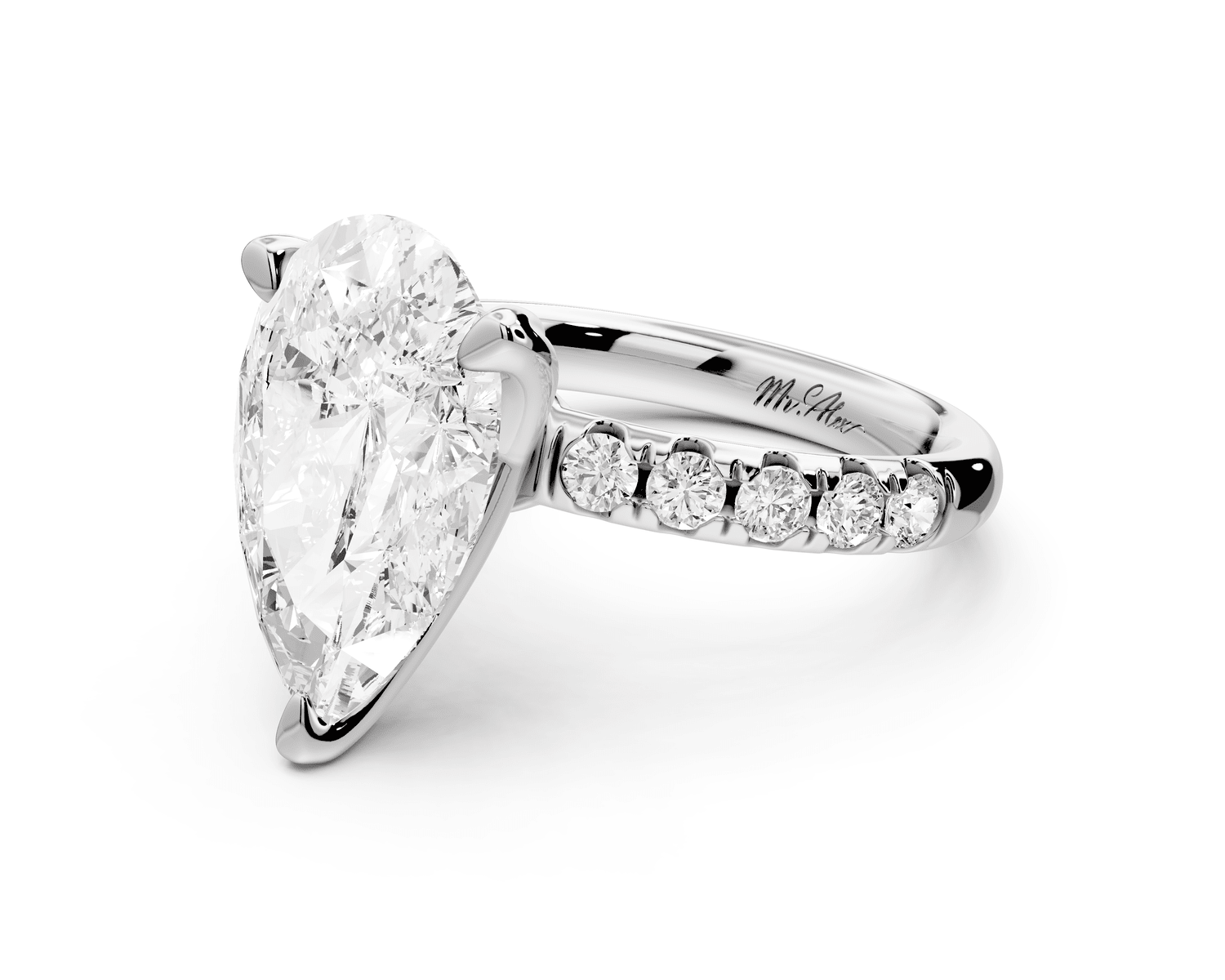 Valeria - 4ct platinum pear Scalloped Pavé Half Band Engagement Ring - Mr. Alex Jewelry
