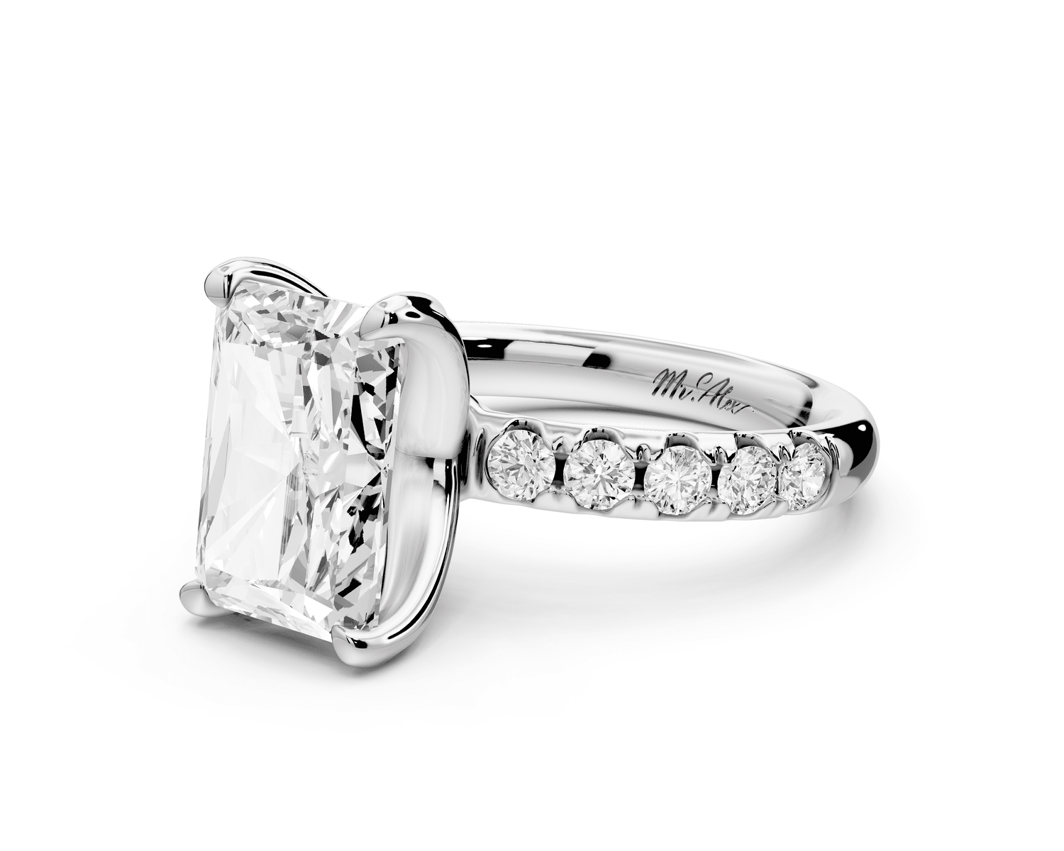 Valeria - 4ct platinum radiant Scalloped Pavé Half Band Engagement Ring - Mr. Alex Jewelry