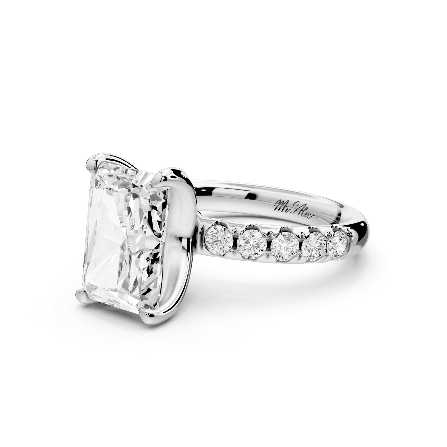 Valeria - 4ct platinum radiant Scalloped Pavé Half Band Engagement Ring - Mr. Alex Jewelry