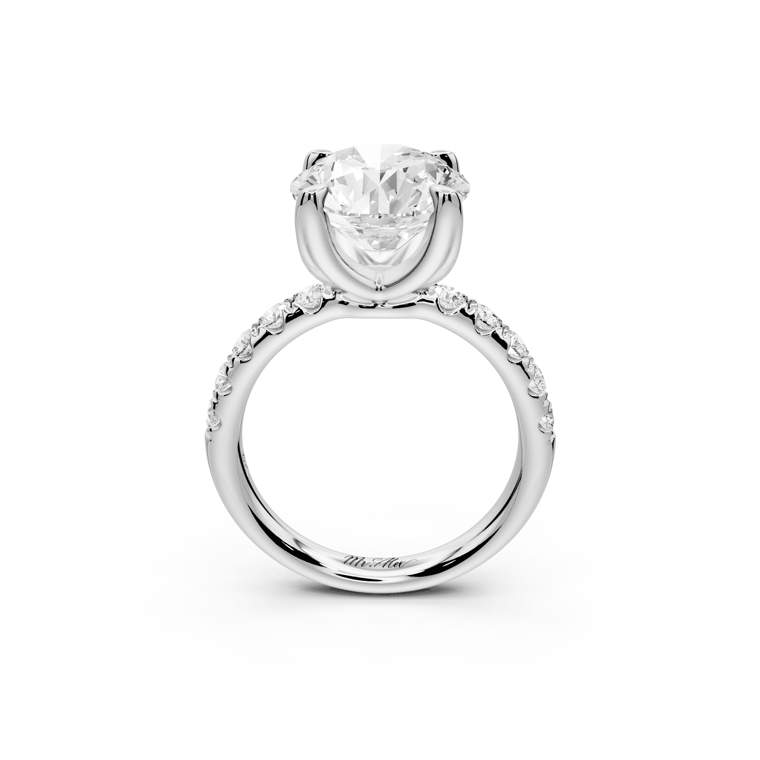 Valeria - 4ct platinum round Scalloped Pavé Half Band Engagement Ring - Mr. Alex Jewelry