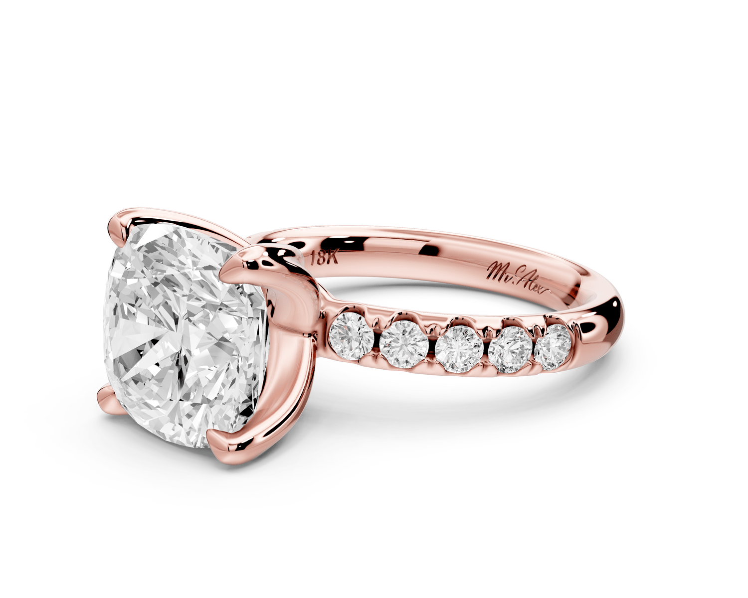 Valeria - 5ct 14k rose gold cushion Scalloped Pavé Half Band Engagement Ring - Mr. Alex Jewelry