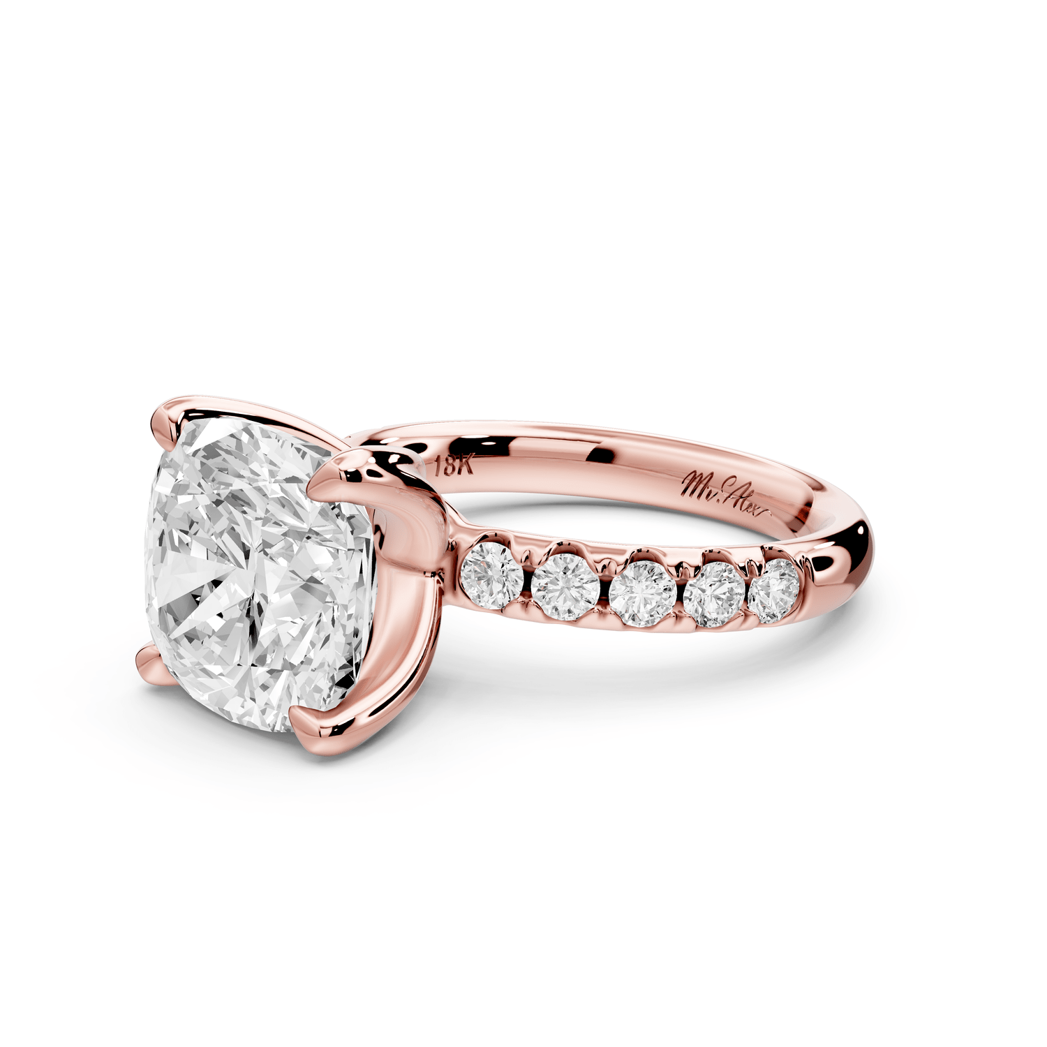 Valeria - 5ct 14k rose gold cushion Scalloped Pavé Half Band Engagement Ring - Mr. Alex Jewelry