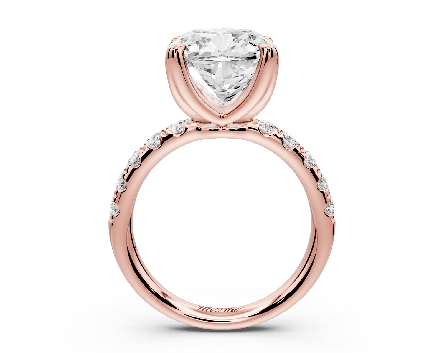 Valeria - 5ct 14k rose gold cushion Scalloped Pavé Half Band Engagement Ring - Mr. Alex Jewelry