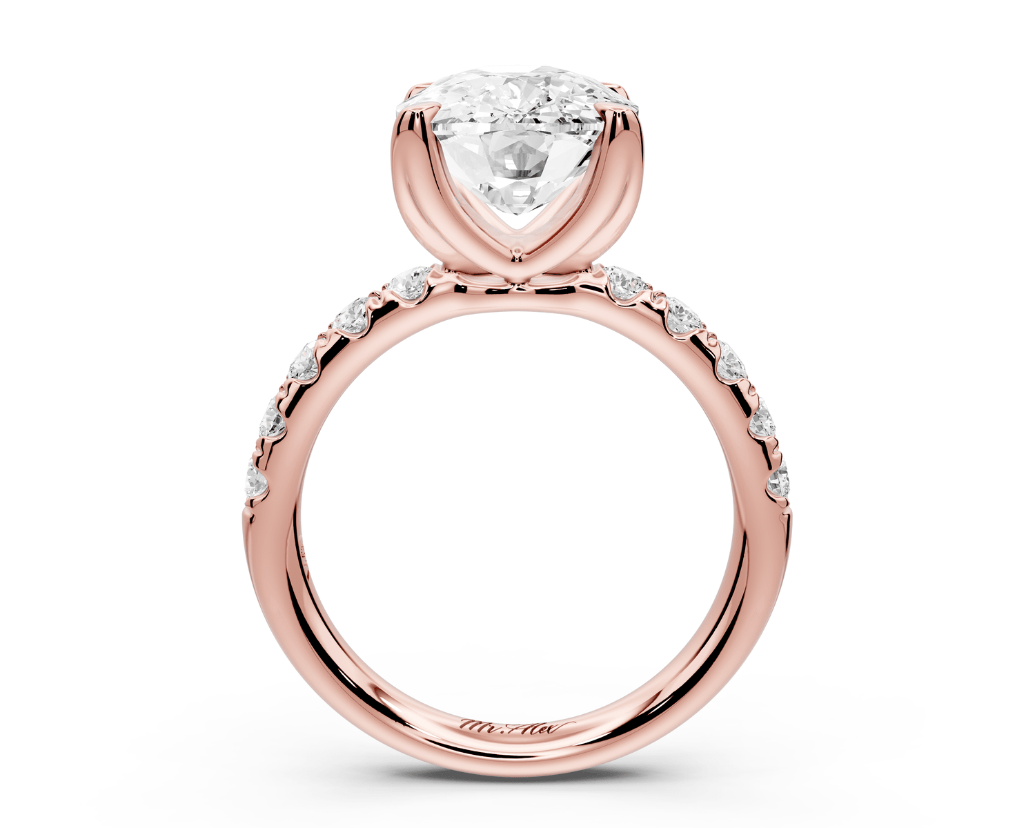 Valeria - 5ct 14k rose gold ecushion Scalloped Pavé Half Band Engagement Ring - Mr. Alex Jewelry