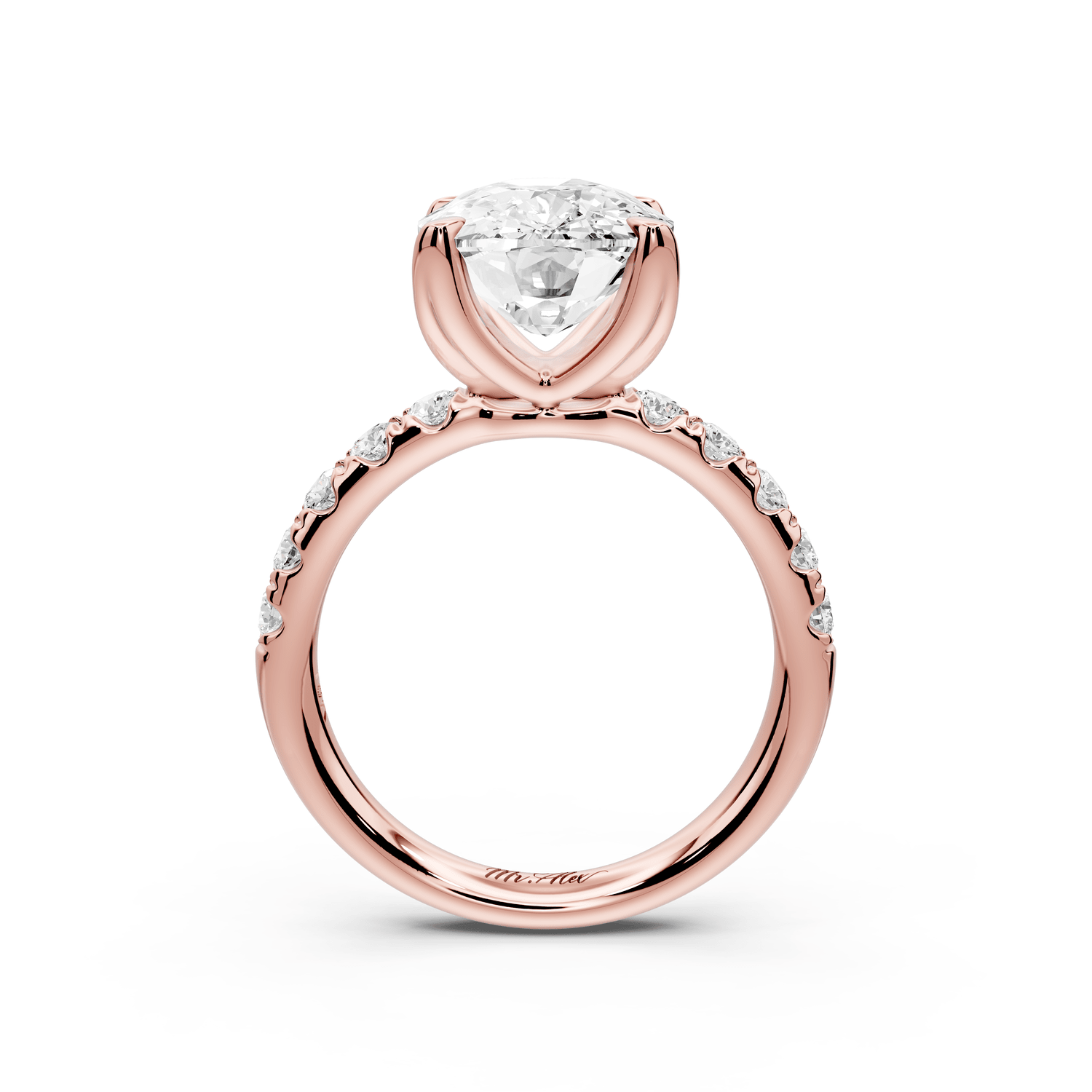 Valeria - 5ct 14k rose gold ecushion Scalloped Pavé Half Band Engagement Ring - Mr. Alex Jewelry