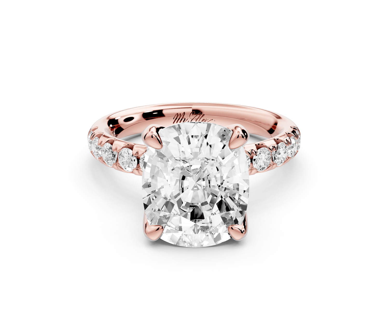 Valeria - 5ct 14k rose gold ecushion Scalloped Pavé Half Band Engagement Ring - Mr. Alex Jewelry