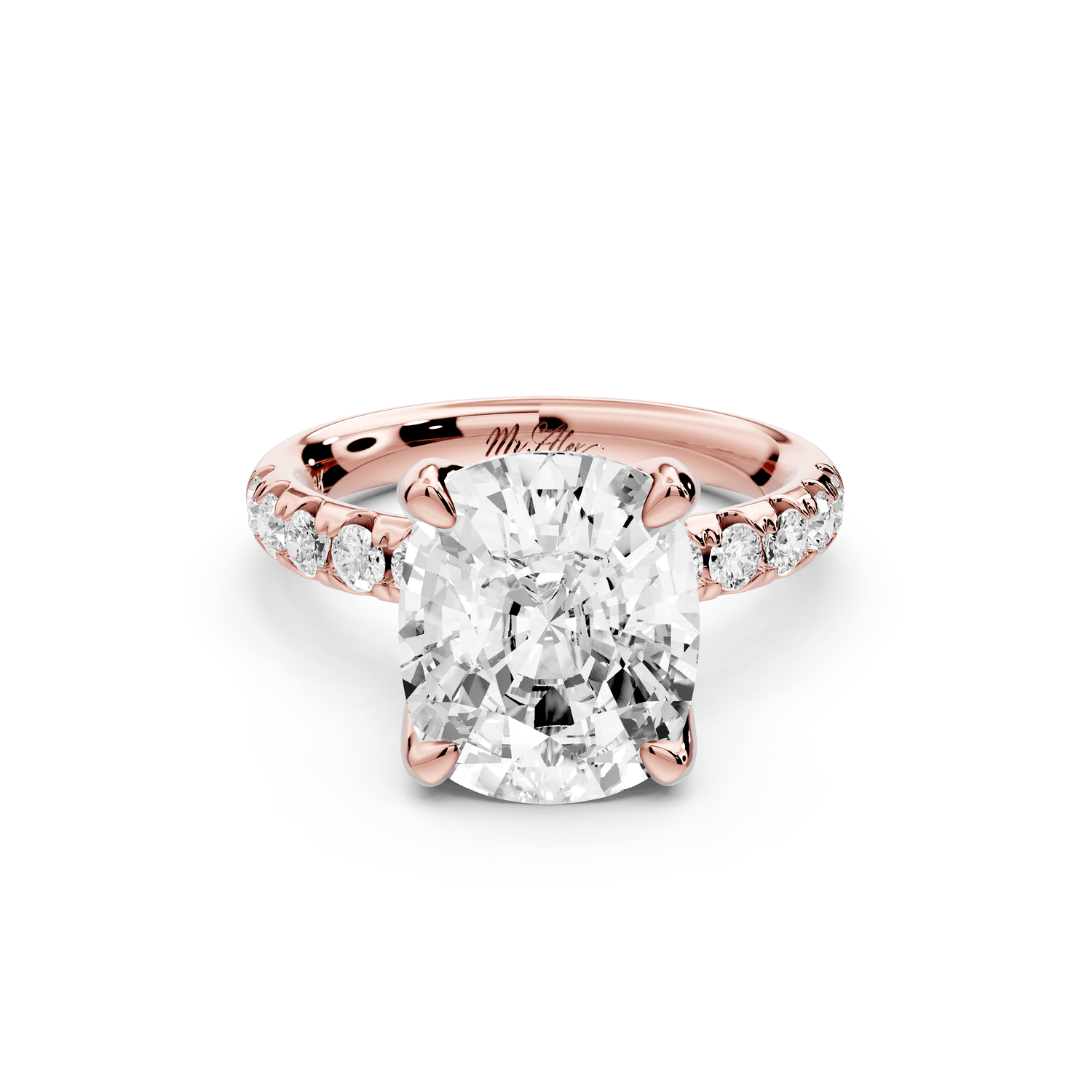 Valeria - 5ct 14k rose gold ecushion Scalloped Pavé Half Band Engagement Ring - Mr. Alex Jewelry