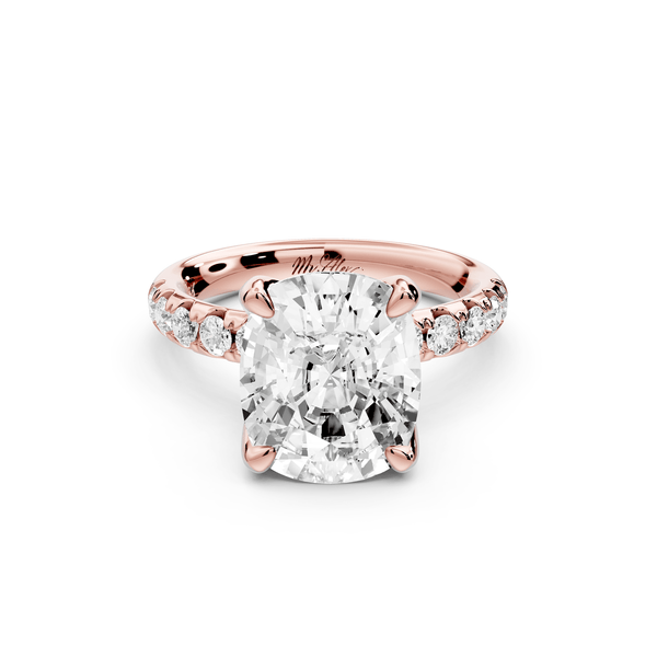 Valeria - 5ct 14k rose gold ecushion Scalloped Pavé Half Band Engagement Ring - Mr. Alex Jewelry
