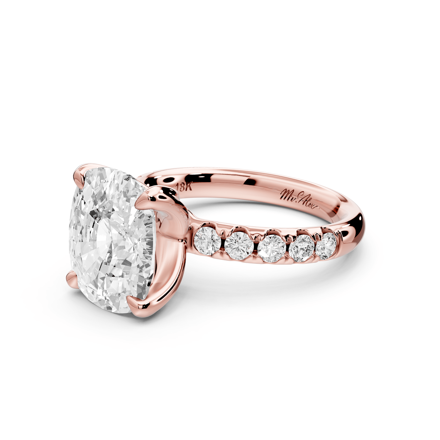 Valeria - 5ct 14k rose gold ecushion Scalloped Pavé Half Band Engagement Ring - Mr. Alex Jewelry