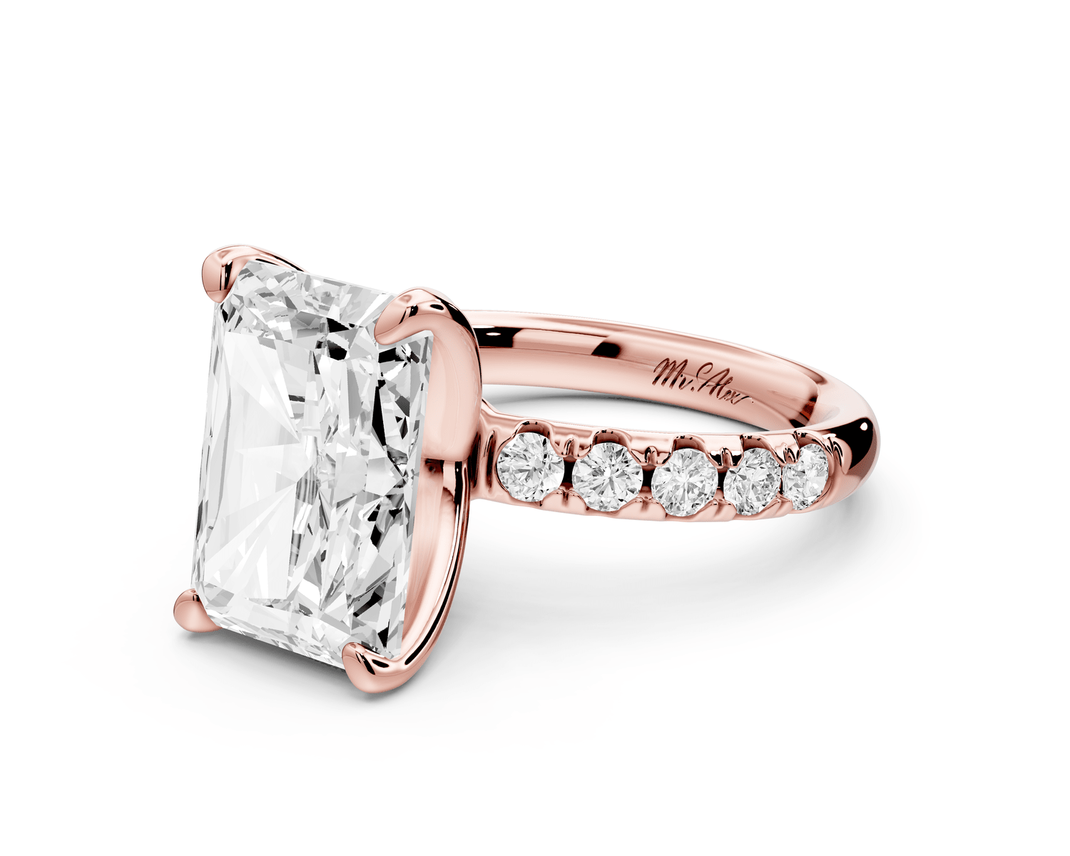 Valeria - 5ct 14k rose gold radiant Scalloped Pavé Half Band Engagement Ring - Mr. Alex Jewelry