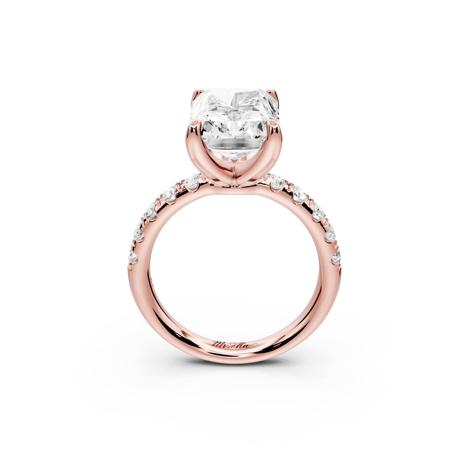Valeria - 5ct 14k rose gold radiant Scalloped Pavé Half Band Engagement Ring - Mr. Alex Jewelry