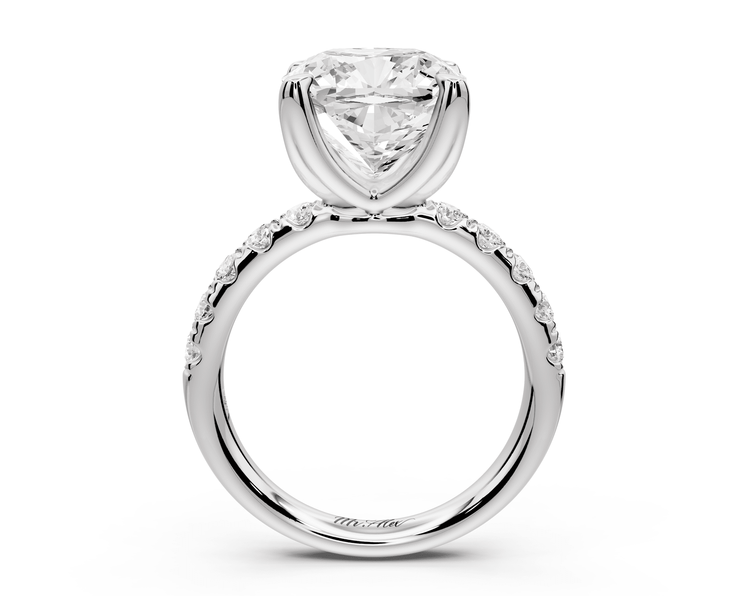 Valeria - 5ct 14k white gold cushion Scalloped Pavé Half Band Engagement Ring - Mr. Alex Jewelry