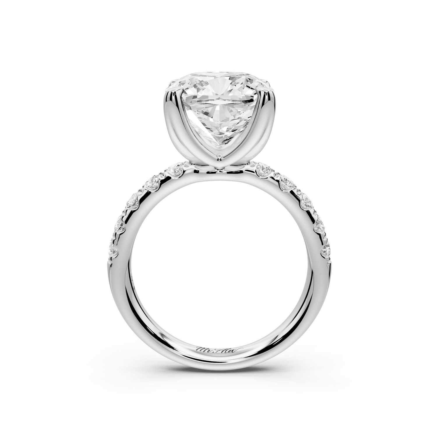 Valeria - 5ct 14k white gold cushion Scalloped Pavé Half Band Engagement Ring - Mr. Alex Jewelry