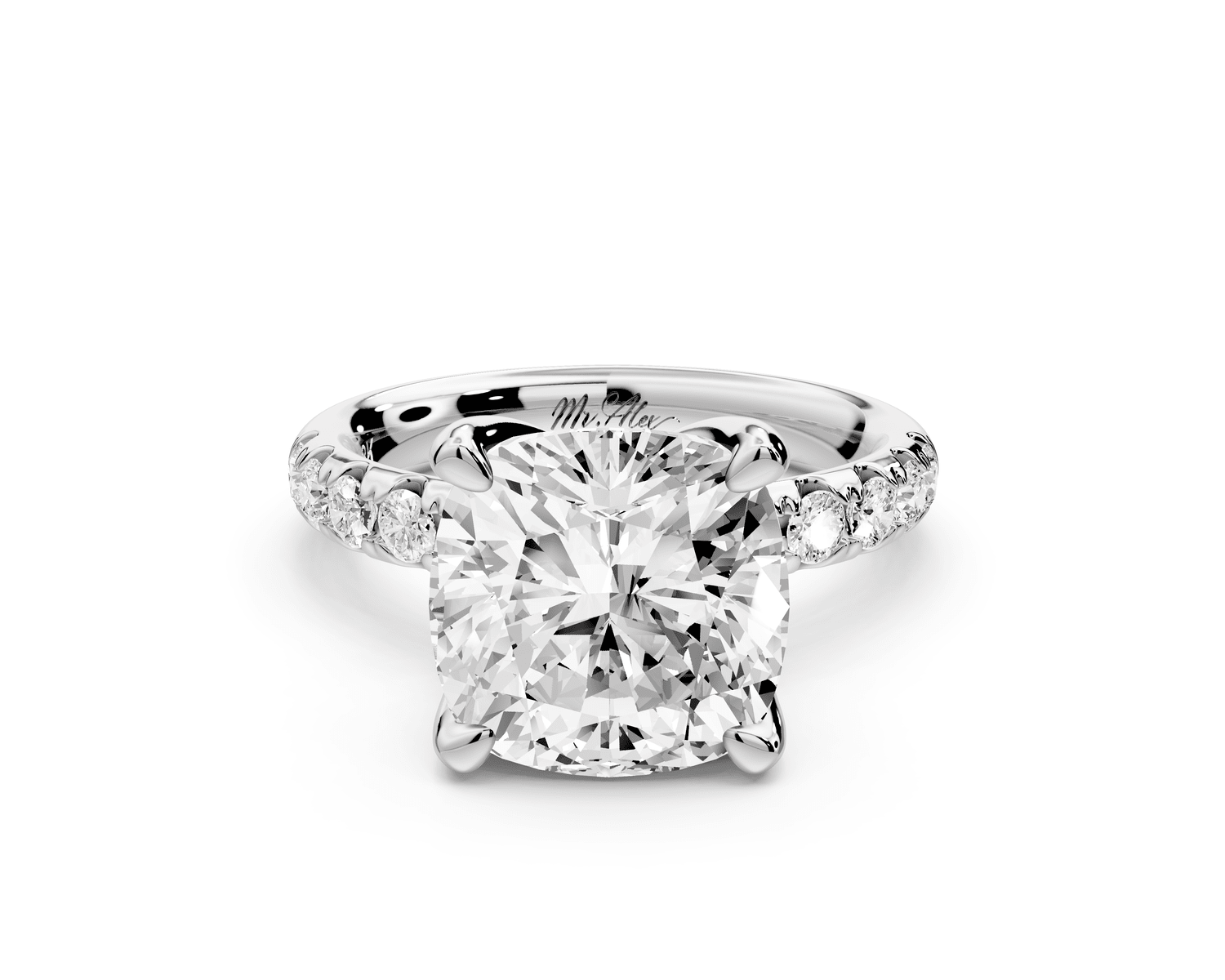 Valeria - 5ct 14k white gold cushion Scalloped Pavé Half Band Engagement Ring - Mr. Alex Jewelry