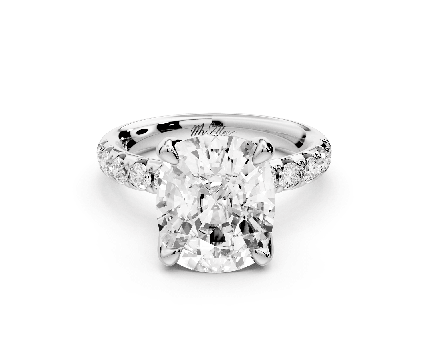 Valeria - 5ct 14k white gold ecushion Scalloped Pavé Half Band Engagement Ring - Mr. Alex Jewelry