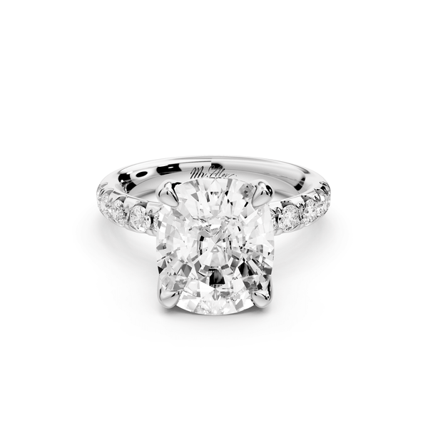 Valeria - 5ct 14k white gold ecushion Scalloped Pavé Half Band Engagement Ring - Mr. Alex Jewelry