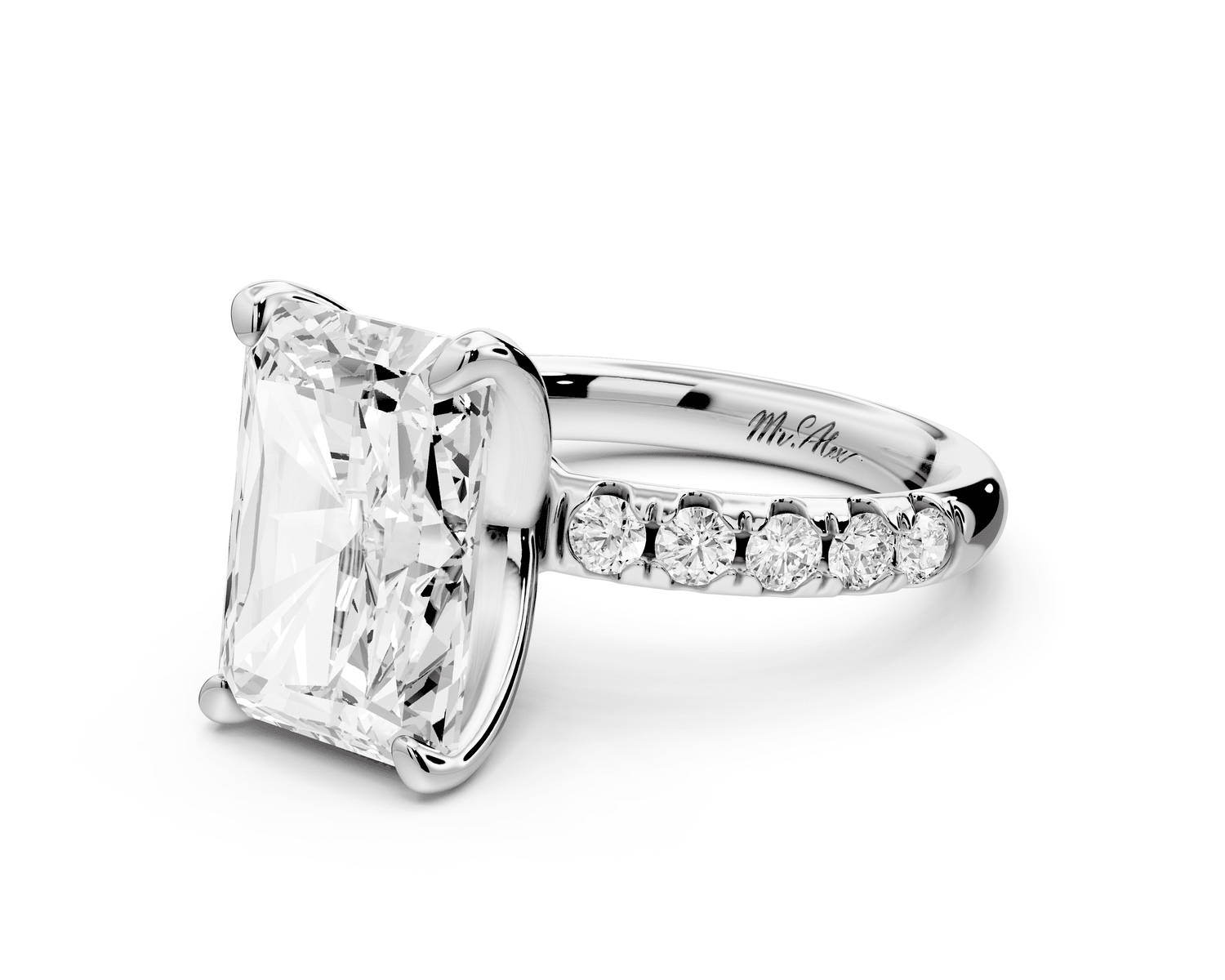 Valeria - 5ct 14k white gold radiant Scalloped Pavé Half Band Engagement Ring - Mr. Alex Jewelry