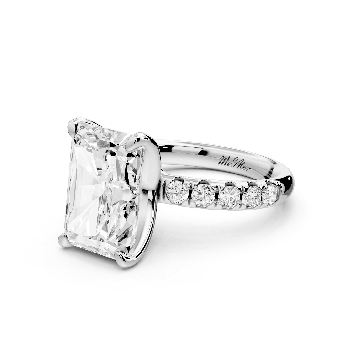 Valeria - 5ct 14k white gold radiant Scalloped Pavé Half Band Engagement Ring - Mr. Alex Jewelry