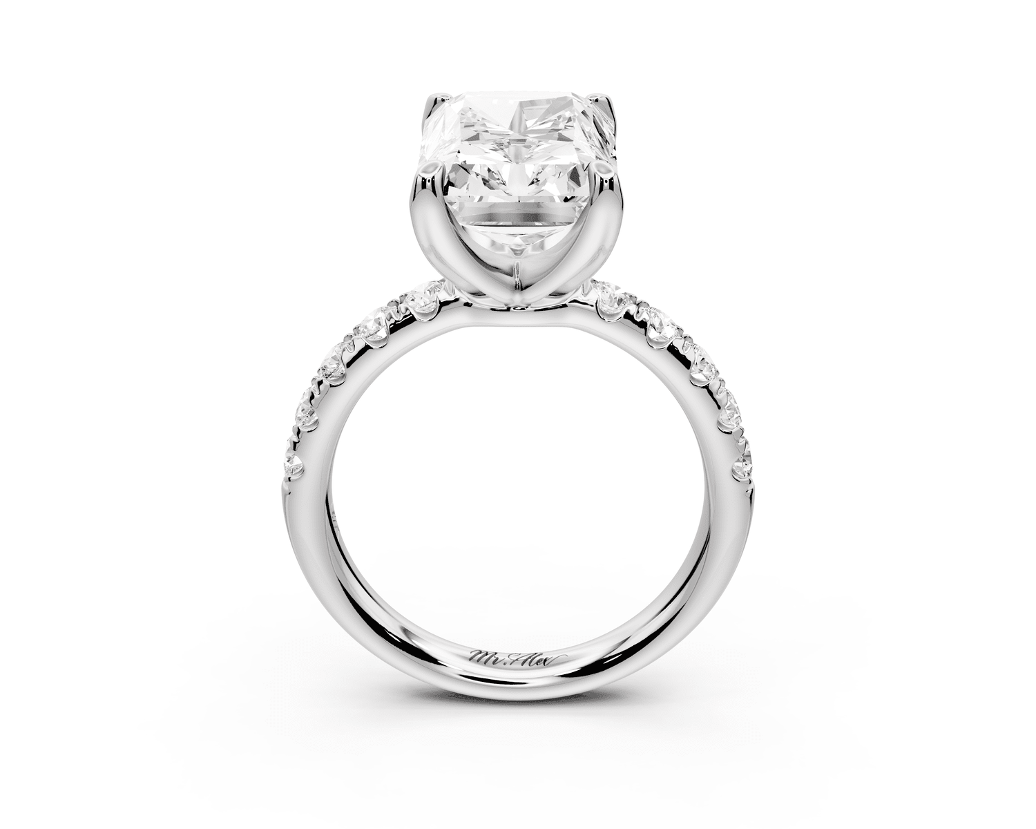 Valeria - 5ct 14k white gold radiant Scalloped Pavé Half Band Engagement Ring - Mr. Alex Jewelry