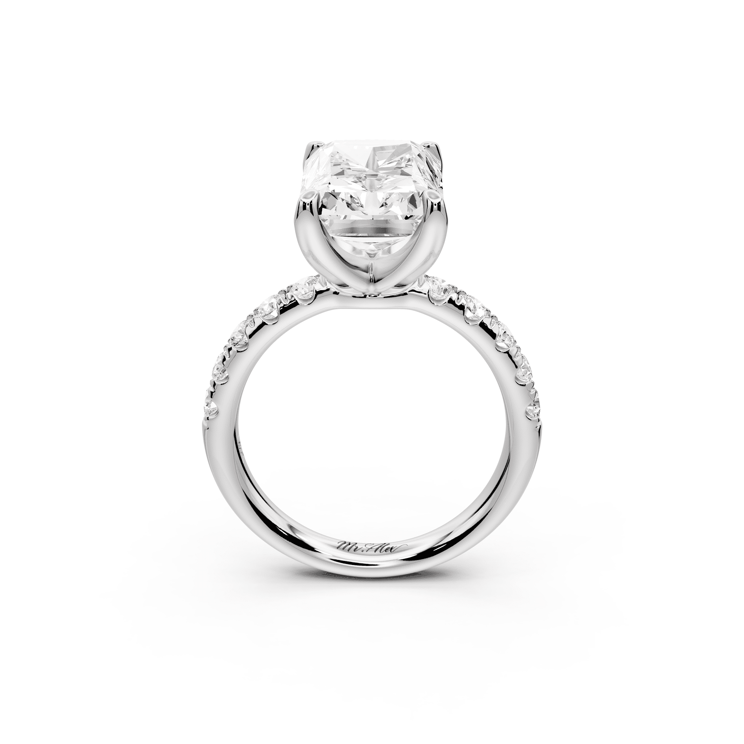 Valeria - 5ct 14k white gold radiant Scalloped Pavé Half Band Engagement Ring - Mr. Alex Jewelry